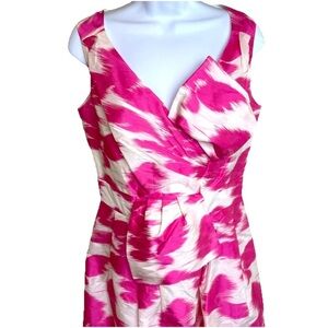 Sara Campbell Pink Print V Neck Bow Fit Flare Dress Size 6